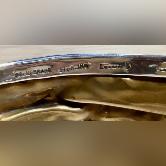 Modernist Designer Lazaro G. Sterling Silver & Brass Sculpted Cuff Bracelet - Picture 9 of 9